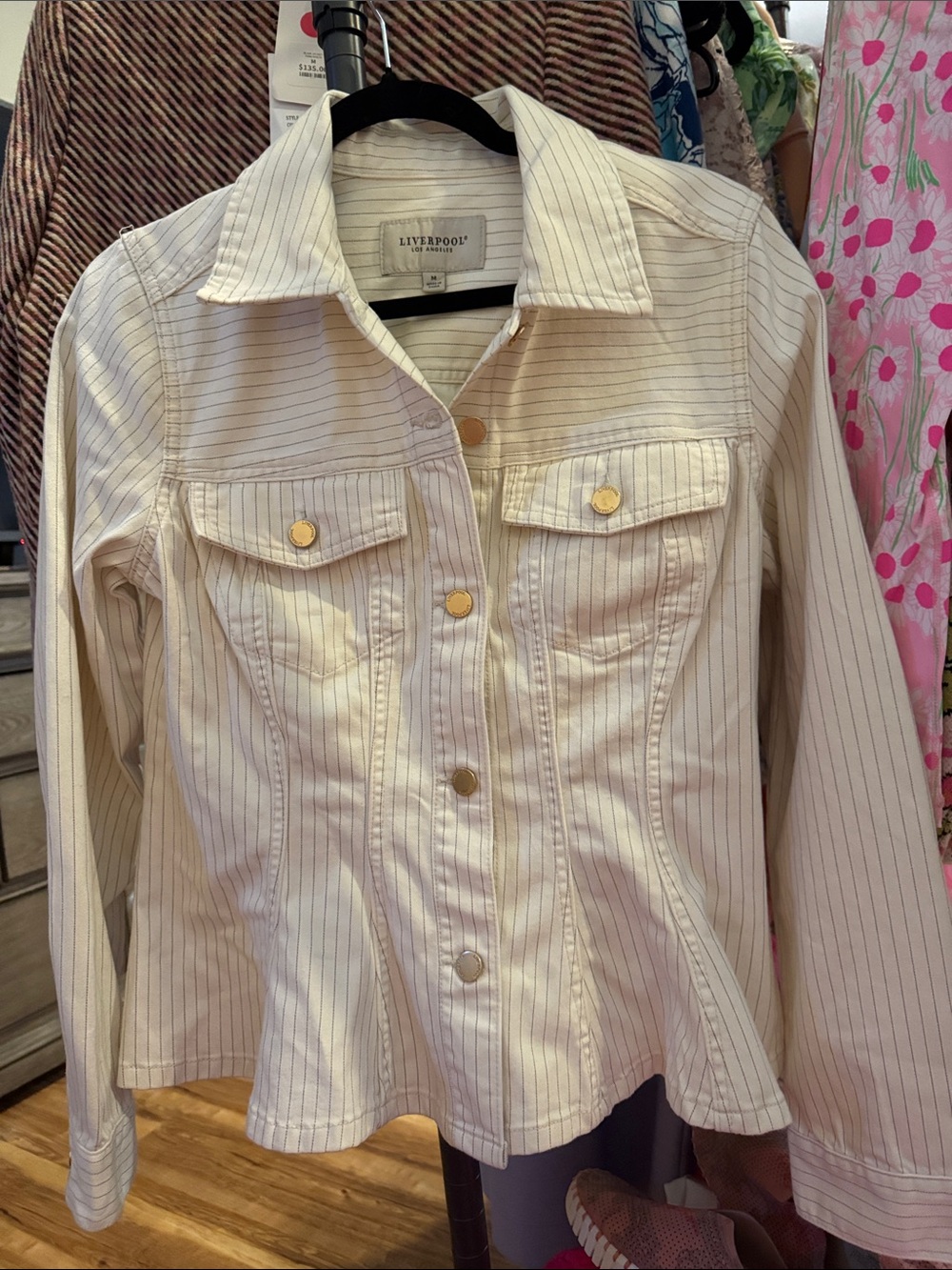 Liverpool Cream Pinstriped Jean Jacket with Gold Buttons
